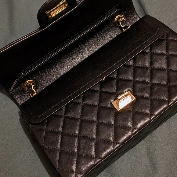 Black Quilted Leather Double Flap Bag - Picture 7 of 12